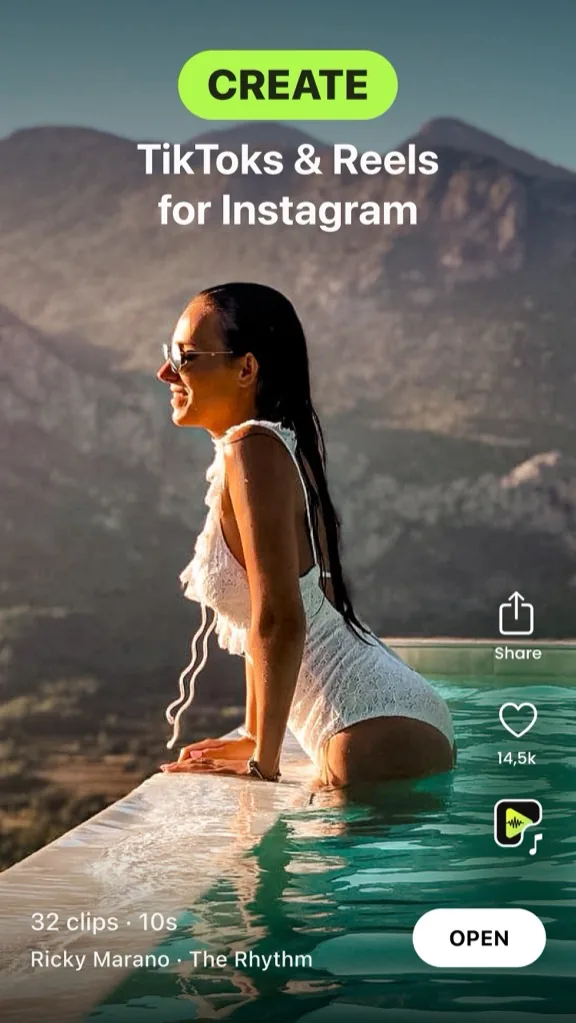 BEAT on Android: a template preview with Share and Open buttons